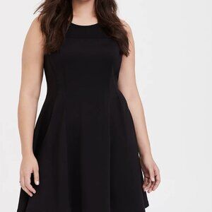 TORRID GOTH VAMPIRE PARTY OFFICE BLACK SCUBA KNIT FLUTED DRESS 18